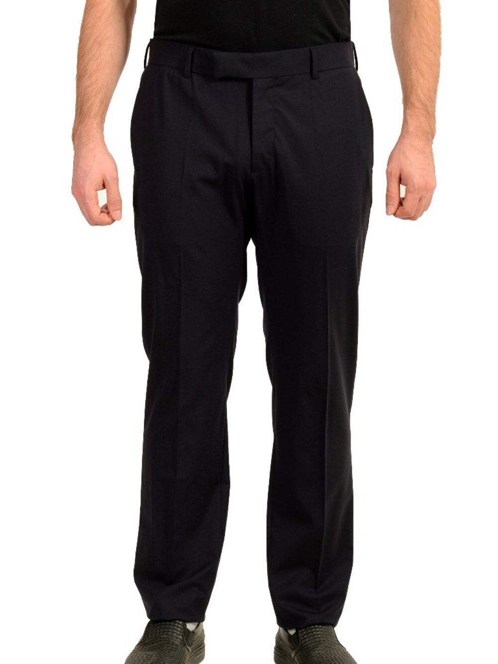 Malo Men's Navy Blue Wool Flat Front Dress Pants US 30 IT 46